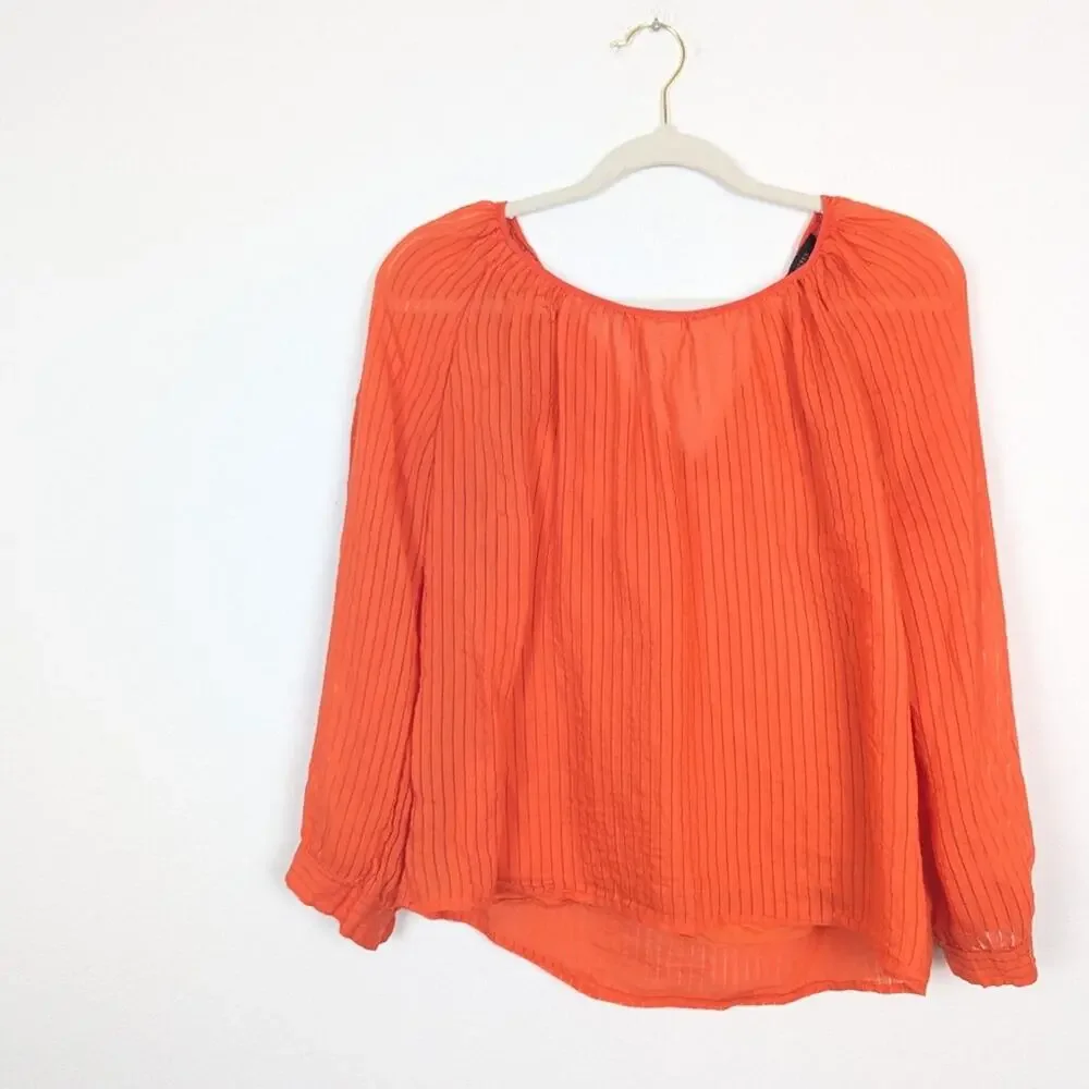 J. Crew Orange Shadow Stripe Tie Back Long Sleeve Top